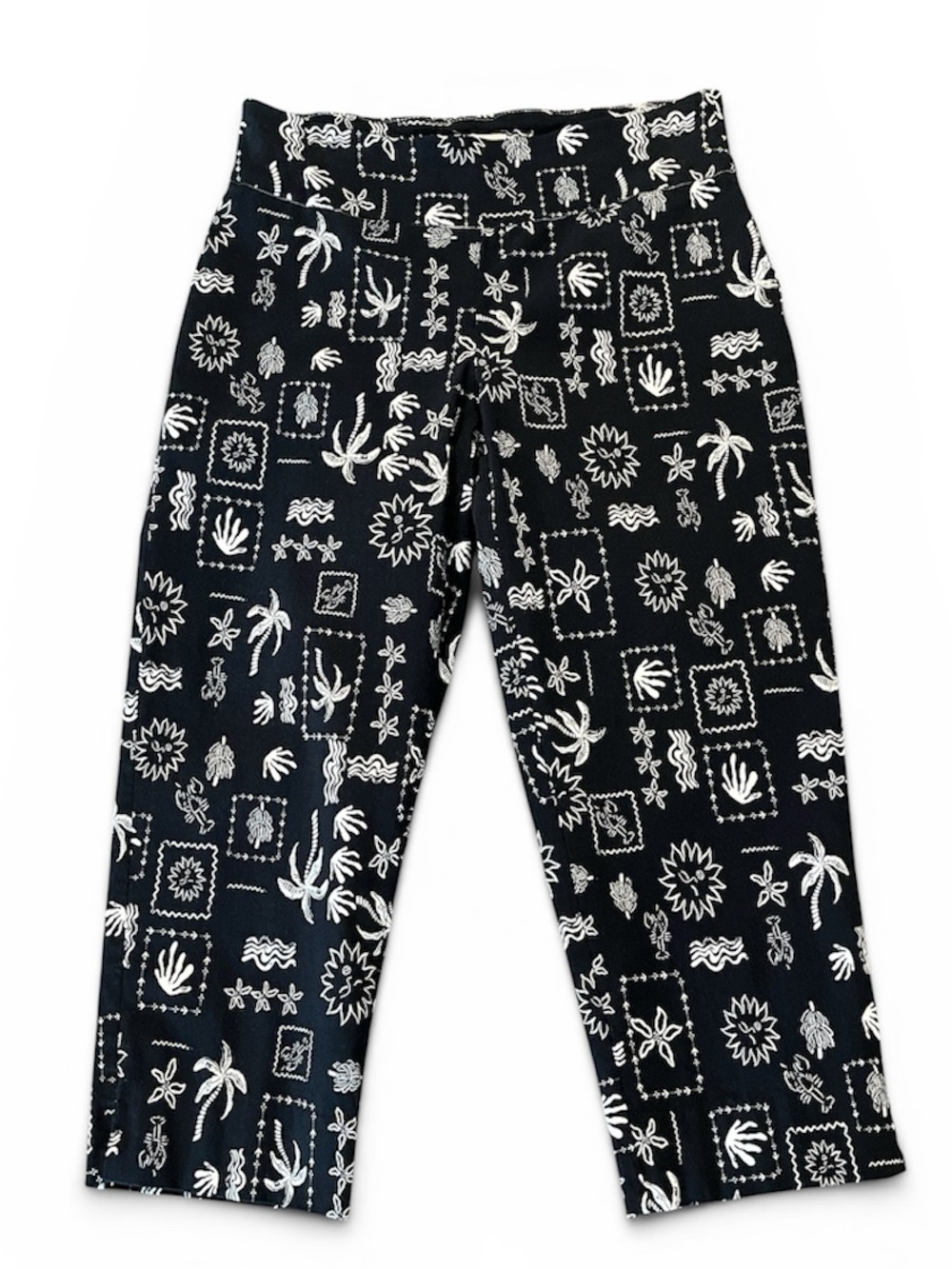 Zac & Rachel Navy Capri Pants with White Tropical Print Size Medium